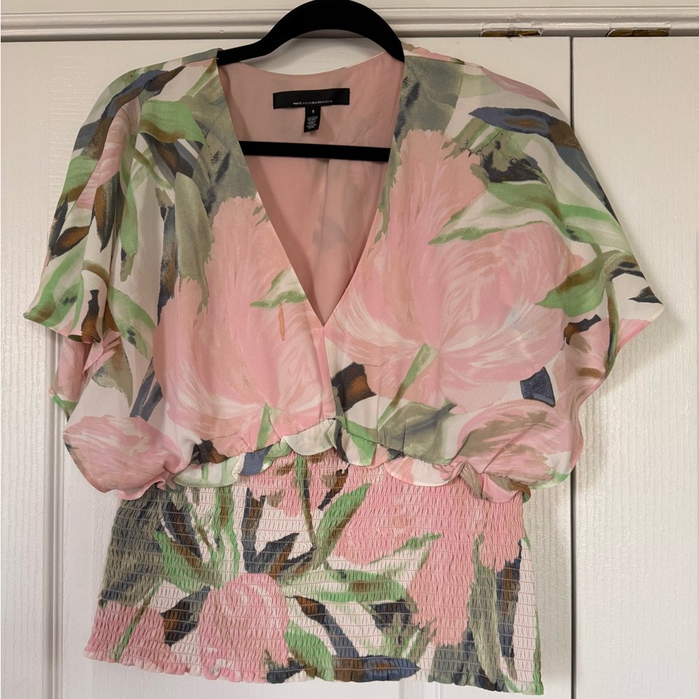 White House Black Market Floral Pink and Green Women's Top